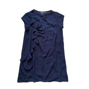 Jlee Silver Dress Navy Blue Dark Ruffle Short Medium Shift